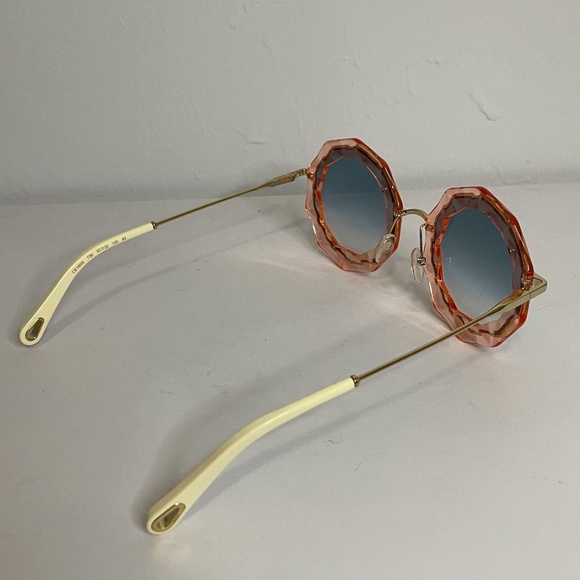 HP! 💕NWT Chloe’ pink large round scalloped edged blue lens gold sunglasses! - Picture 7 of 12